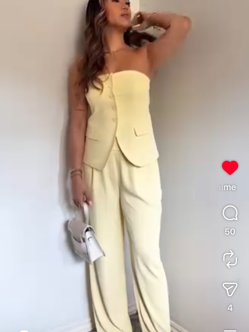 le chateau Strapless Tailored Wide-Leg Jumpsuit in Soft Yellow